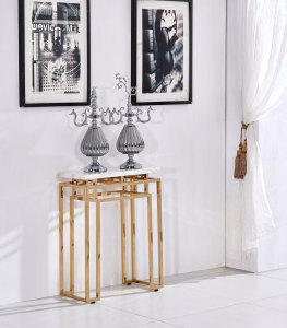 High Console Table with Mirror Golden Stainless Steel Frame